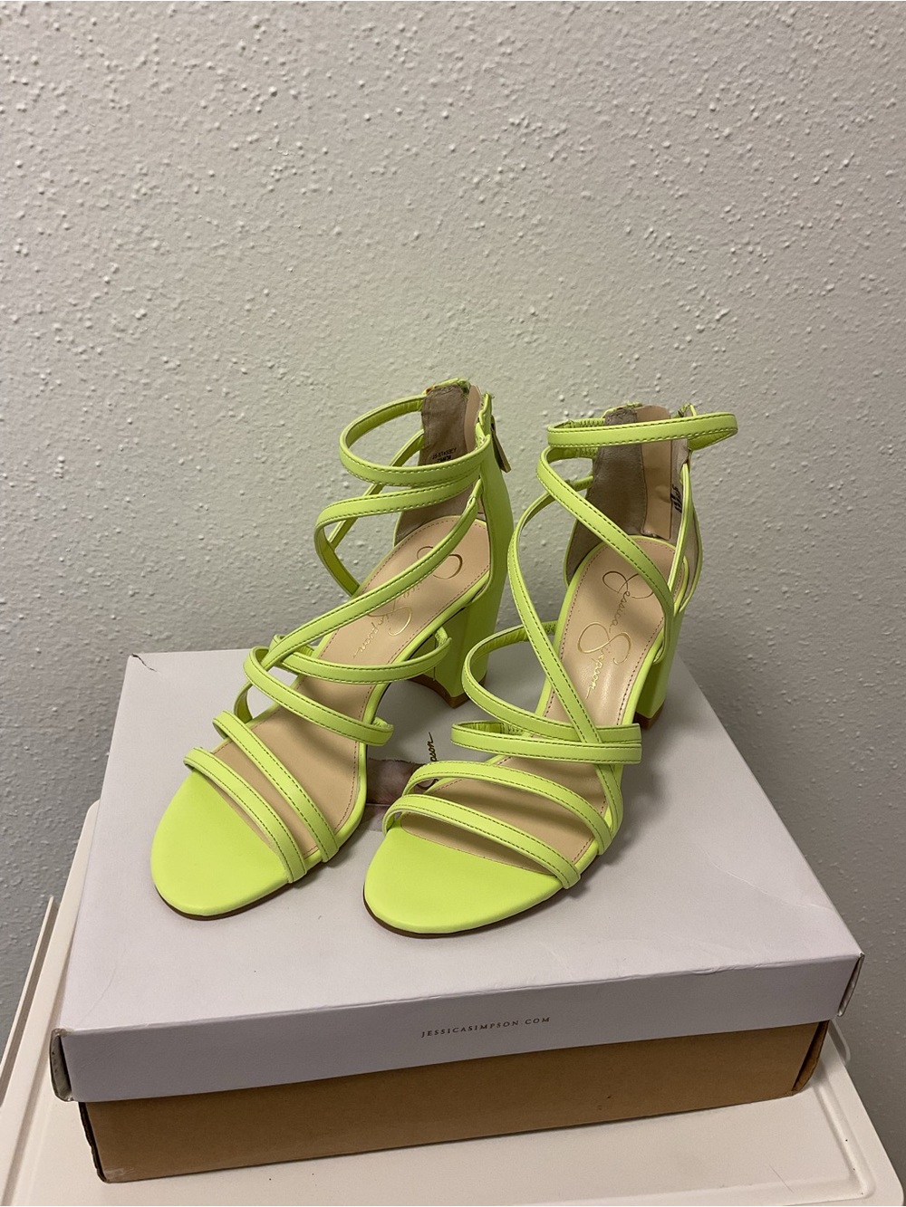Jessica Simpson Neon Lime Strappy Block Heels